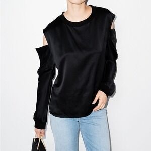 RtA Cut Out Shoulder Black Long Sleeve Crewneck Top NWT Size Large